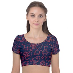 Seamless Space Pattern Velvet Short Sleeve Crop Top  by Jancukart