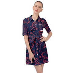 Seamless Space Pattern Belted Shirt Dress by Jancukart