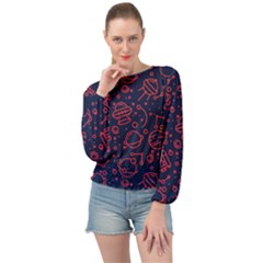 Seamless Space Pattern Banded Bottom Chiffon Top