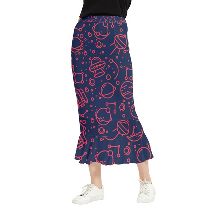 Seamless Space Pattern Maxi Fishtail Chiffon Skirt