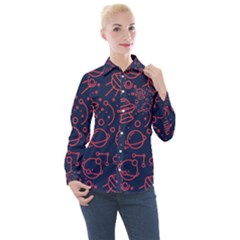 Seamless Space Pattern Women s Long Sleeve Pocket Shirt