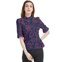 Seamless Space Pattern Frill Neck Blouse