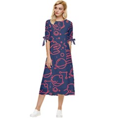 Seamless Space Pattern Bow Sleeve Chiffon Midi Dress