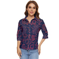 Seamless Space Pattern Women s Quarter Sleeve Pocket Shirt