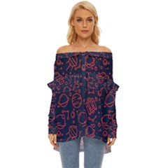 Seamless Space Pattern Off Shoulder Chiffon Pocket Shirt