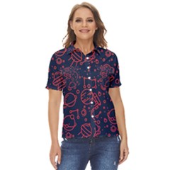 Seamless Space Pattern Women s Short Sleeve Double Pocket Shirt