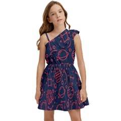 Seamless Space Pattern Kids  One Shoulder Party Dress