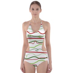 Scribble-pattern Cut-out One Piece Swimsuit