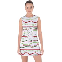 Scribble-pattern Lace Up Front Bodycon Dress