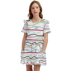 Scribble-pattern Kids  Frilly Sleeves Pocket Dress