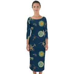 Plankton Pattern- Quarter Sleeve Midi Bodycon Dress