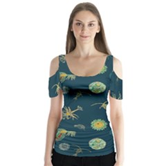 Plankton Pattern- Butterfly Sleeve Cutout Tee 