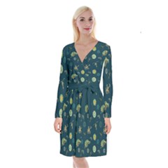 Plankton Pattern- Long Sleeve Velvet Front Wrap Dress