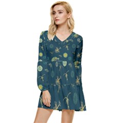 Plankton Pattern- Tiered Long Sleeve Mini Dress