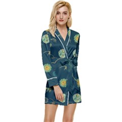 Plankton Pattern- Long Sleeve Satin Robe