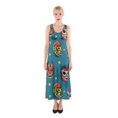 Mask Pattern Sleeveless Maxi Dress