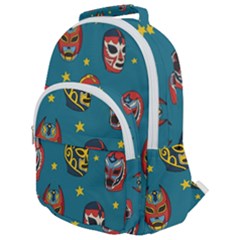 Mask Pattern Rounded Multi Pocket Backpack