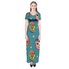 Mask Pattern Short Sleeve Maxi Dress