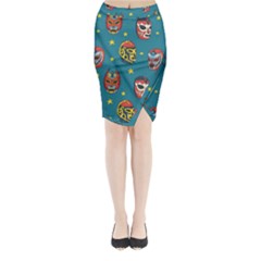 Mask Pattern Midi Wrap Pencil Skirt