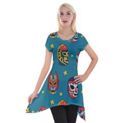 Mask Pattern Short Sleeve Side Drop Tunic