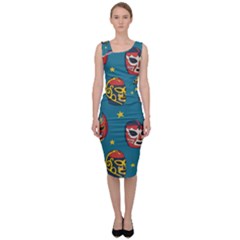 Mask Pattern Sleeveless Pencil Dress