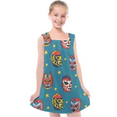 Mask Pattern Kids  Cross Back Dress