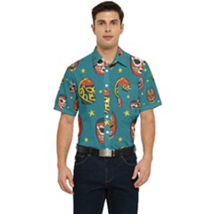 Mask Pattern Men s Short Sleeve Pocket Shirt 