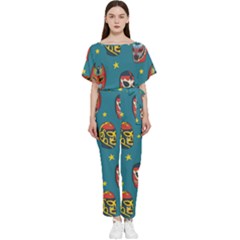 Mask Pattern Batwing Lightweight Chiffon Jumpsuit