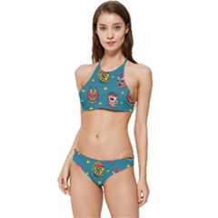 Mask Pattern Banded Triangle Bikini Set