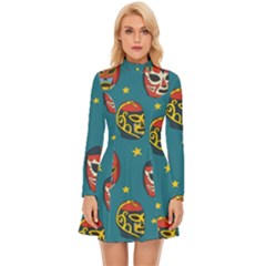 Mask Pattern Long Sleeve Velour Longline Dress