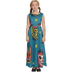 Mask Pattern Kids  Satin Sleeveless Maxi Dress