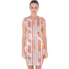 Tribal-pattern Capsleeve Drawstring Dress  by Jancukart