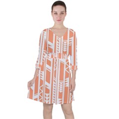 Tribal-pattern Quarter Sleeve Ruffle Waist Dress