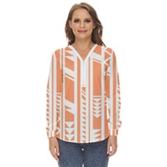 Tribal-pattern Zip Up Long Sleeve Blouse