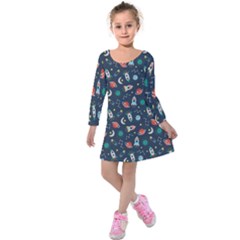 Cute-patterns- Kids  Long Sleeve Velvet Dress