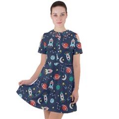 Cute-patterns- Short Sleeve Shoulder Cut Out Dress 