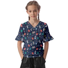 Cute-patterns- Kids  V-neck Horn Sleeve Blouse