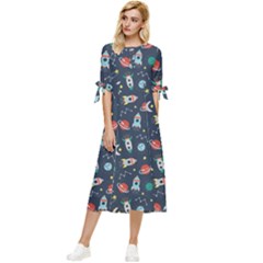 Cute-patterns- Bow Sleeve Chiffon Midi Dress