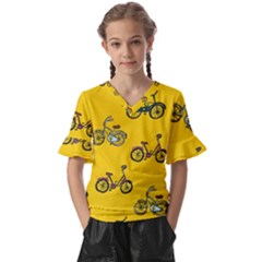 Layout Harness And Collar Kids  V-neck Horn Sleeve Blouse