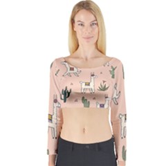 Llamas+pattern Long Sleeve Crop Top