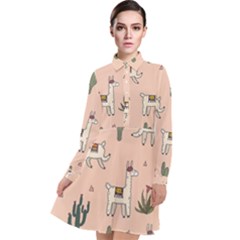 Llamas+pattern Long Sleeve Chiffon Shirt Dress