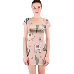 Llamas+pattern Short Sleeve Bodycon Dress