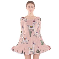 Llamas+pattern Long Sleeve Velvet Skater Dress