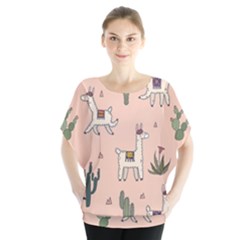 Llamas+pattern Batwing Chiffon Blouse