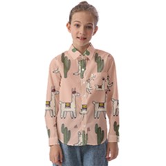 Llamas+pattern Kids  Long Sleeve Shirt by Jancukart