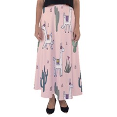 Llamas+pattern Flared Maxi Skirt