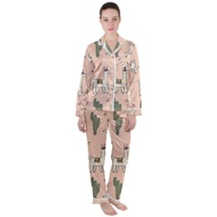 Llamas+pattern Satin Long Sleeve Pajamas Set