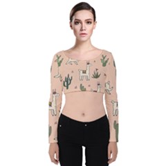 Llamas+pattern Velvet Long Sleeve Crop Top