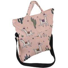 Llamas+pattern Fold Over Handle Tote Bag by Jancukart