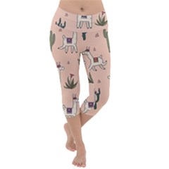 Llamas+pattern Lightweight Velour Capri Yoga Leggings by Jancukart